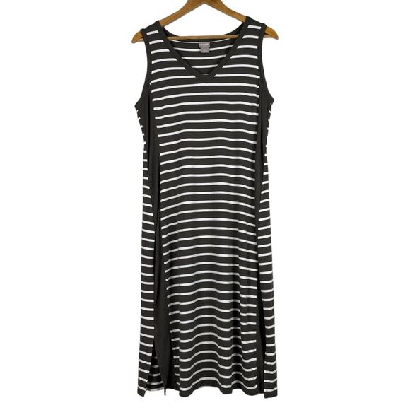 Chico's Zenergy Stripe Midi Tank Dress Size 8 Jersey‎ Knit Sleeveless Athleisure - Picture 1 of 7